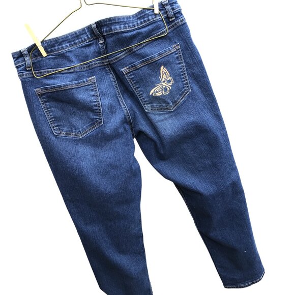 Upcycled Apt. 9 Painted Capris, Cropped Jeans, I Be Hidin’ My Crazy, Size 14 - Picture 3 of 14